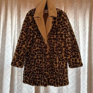 GAP Women's Brown Leopard Print Teddy Jacket